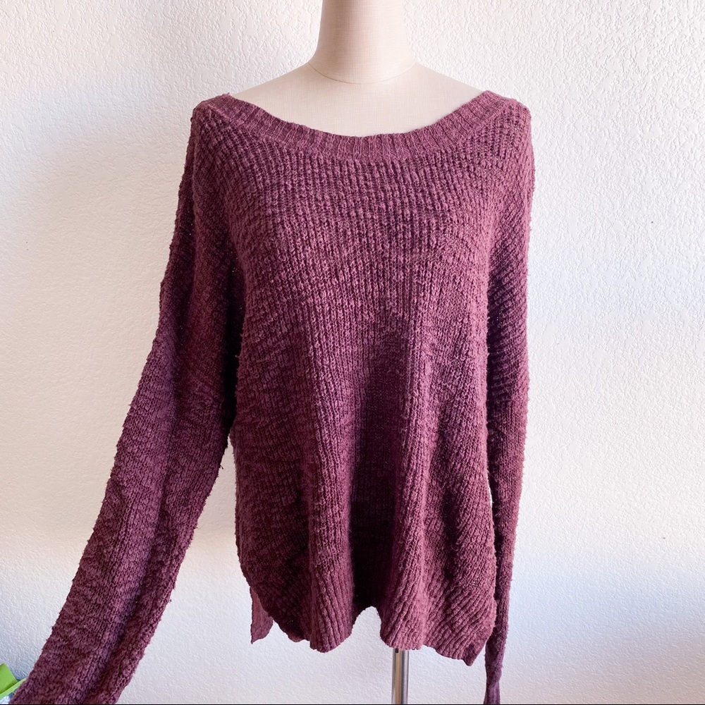 COPY - BKE Cranberry Sweater with Lace Up Back